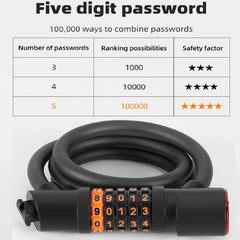 Bike Lock Anti Theft 5 Digit Combination LED Steel Cable