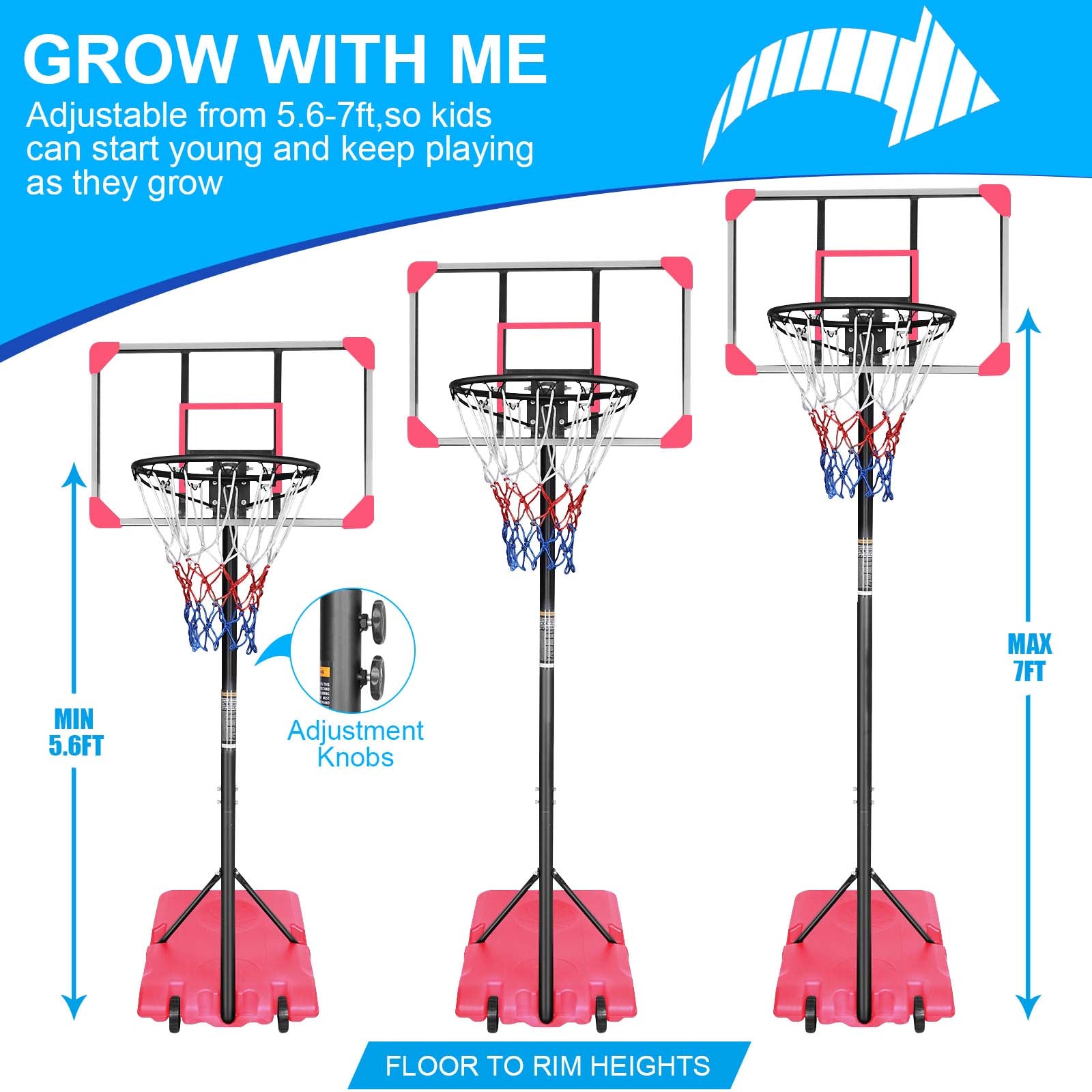 Portable Basketball Goal System Stable Base Wheels Indoor Outdoor Youth