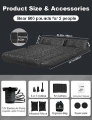 Umbrauto 63in Extended SUV Mattress Quick Inflate, Includes Pump & 2 Pillows,Black