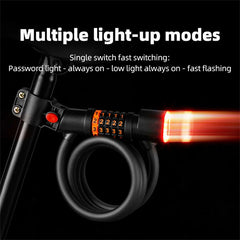 Bike Lock Anti Theft 5 Digit Combination LED Steel Cable