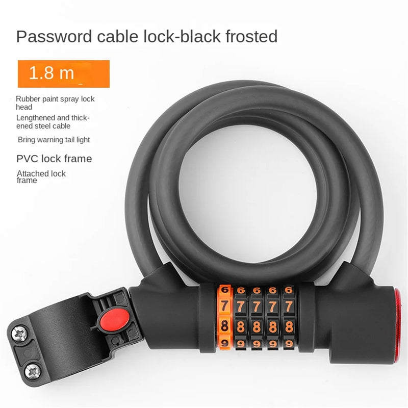 Bike Lock Anti Theft 5 Digit Combination LED Steel Cable