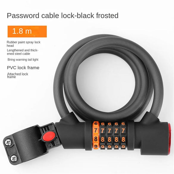Bike Lock Anti Theft 5 Digit Combination LED Steel Cable