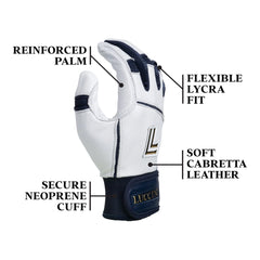 Batting Gloves – White/Navy/White Palm