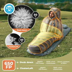 650 Fill Down Mummy Sleeping Bag Waterproof Backpacking Camping Hiking